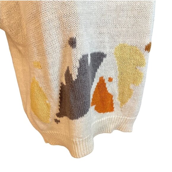 Vintage Smith and Jones White Fall Leaf Knit Short Cap Sleeve Sweater Sz L - Picture 4 of 7